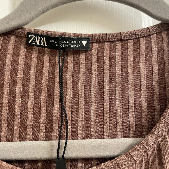 Zara brown knitted stretch midi fitted dress - Picture 2 of 3